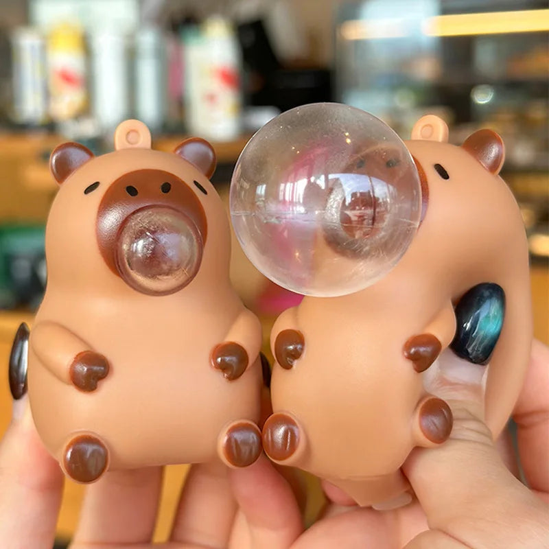 Adorable Capybara Keychain Squishy, Blowing Bubble Slow Rebound Stress Toy,